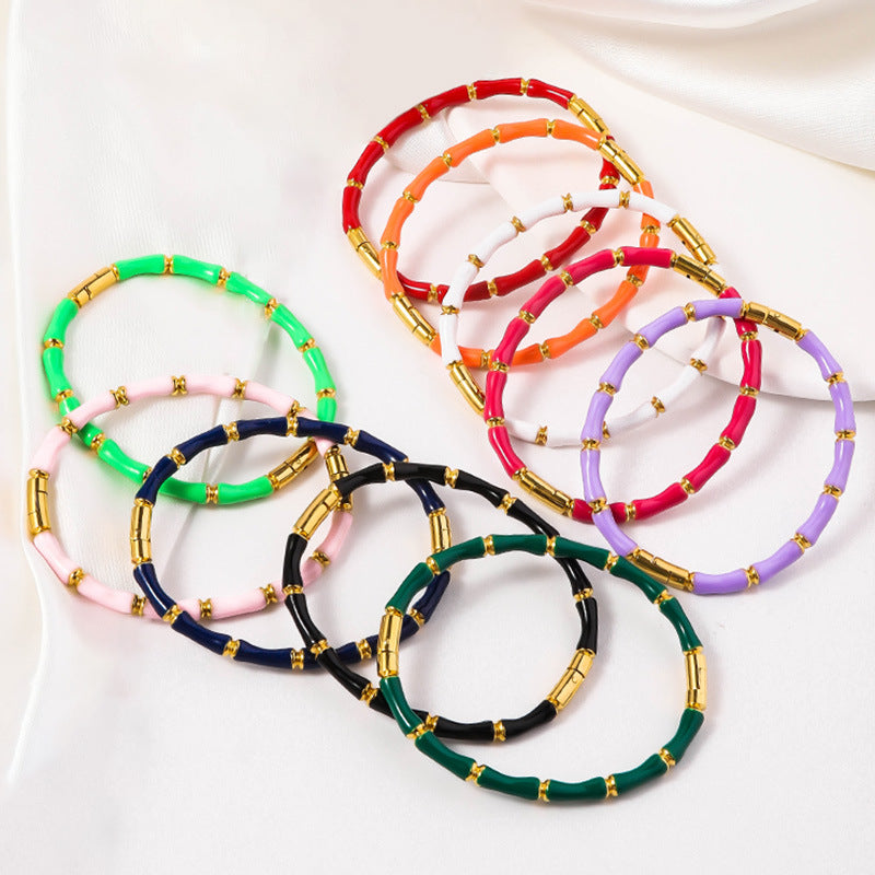 Wholesale Drip Oil Titanium Steel Premium Multi Color Bamboo Knot Niche Trendy Stainless Steel Gold Plated Bracelet